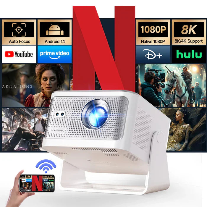 Projecteur Magcubic 900 ANSI HY350MAX, mise au point automatique, Android 14, Allwinner H726, haut-parleur Hi‑Fi de 15 W, Wi‑Fi 6 double et Bluetooth 5.4, 1080p