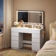 Coiffeuse Blanche WOLTU - Grand Miroir LED - Table de Maquillage avec Station de Charge - 9 Tiroirs