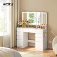 Coiffeuse Blanche WOLTU - Grand Miroir LED - Table de Maquillage avec Station de Charge - 9 Tiroirs