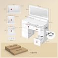 Coiffeuse Blanche WOLTU - Grand Miroir LED - Table de Maquillage avec Station de Charge - 9 Tiroirs
